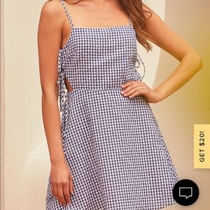 Navy Blue Gingham Side-Tie Mini Dress